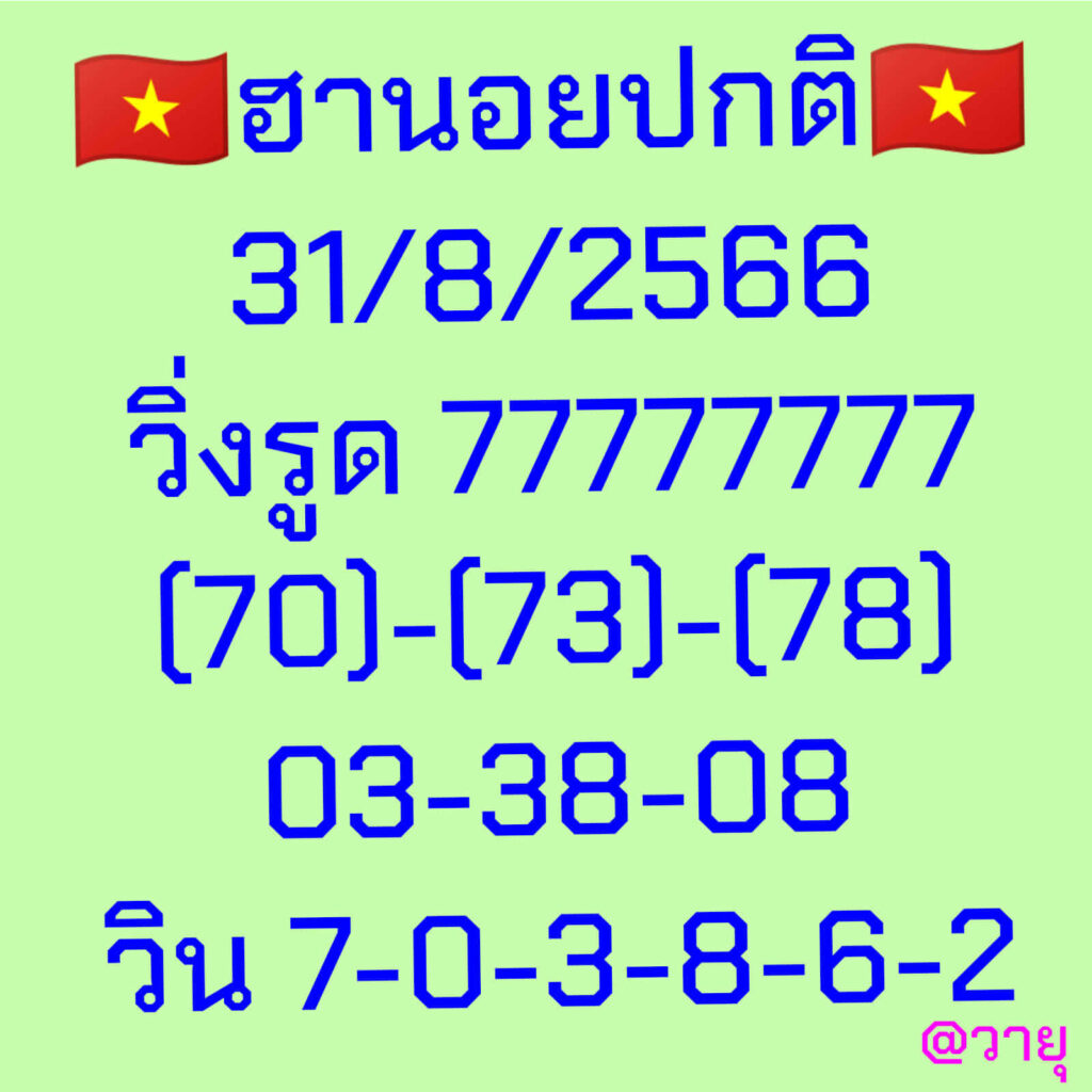 แนวทางหวยฮานอย 31/8/66 ชุดที่ 2