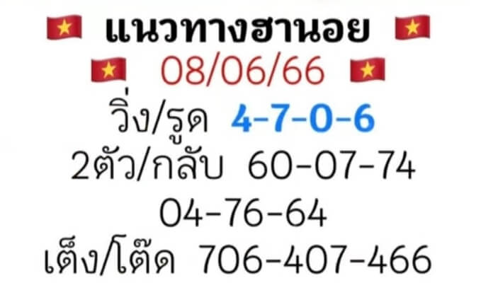 แนวทางหวยฮานอย 8/8/66 ชุดที่ 5