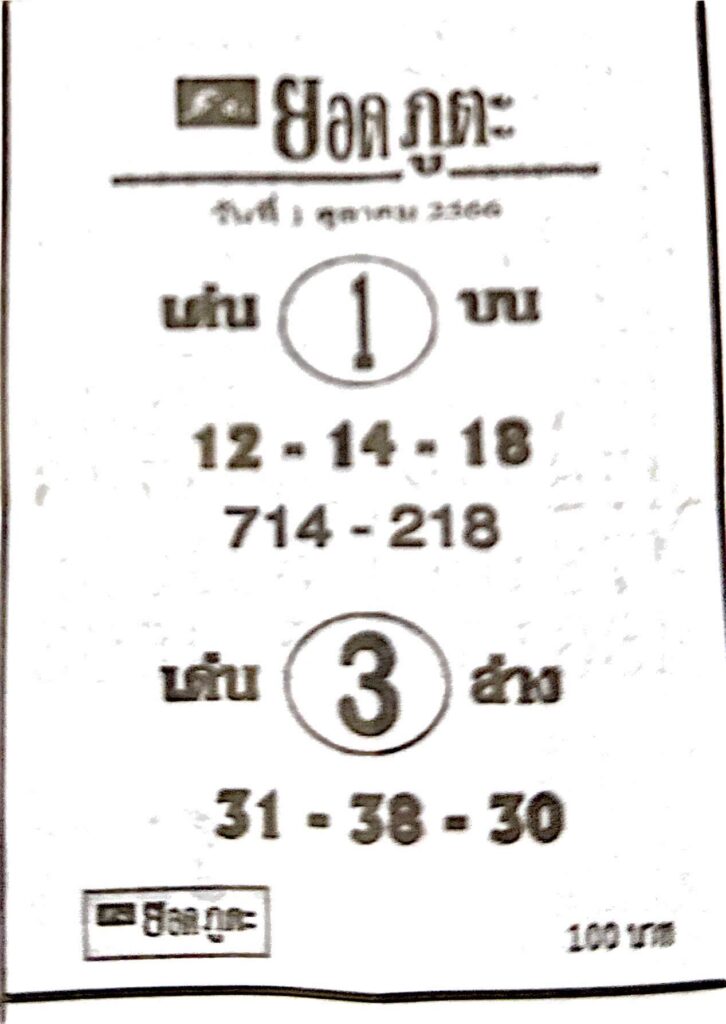 หวยยอดภูตะ 1/10/66