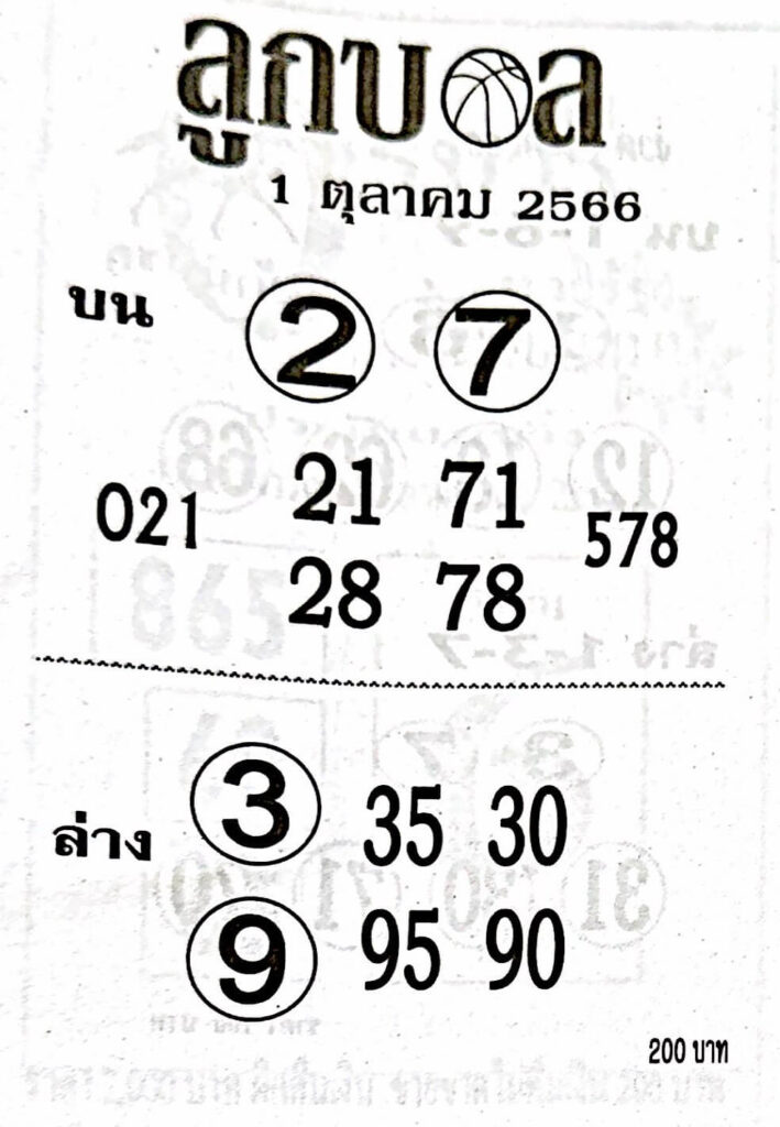 หวยลูกบอล 1/10/66