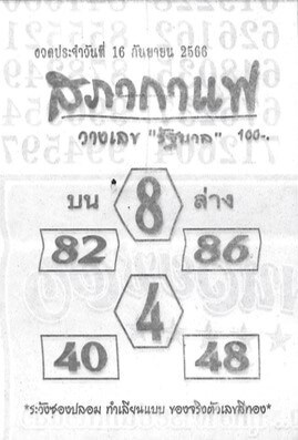 หวยสภากาแฟ 16/9/66