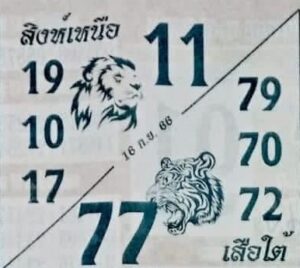 หวยสิงห์เหนือเสือใต้ 16/9/66