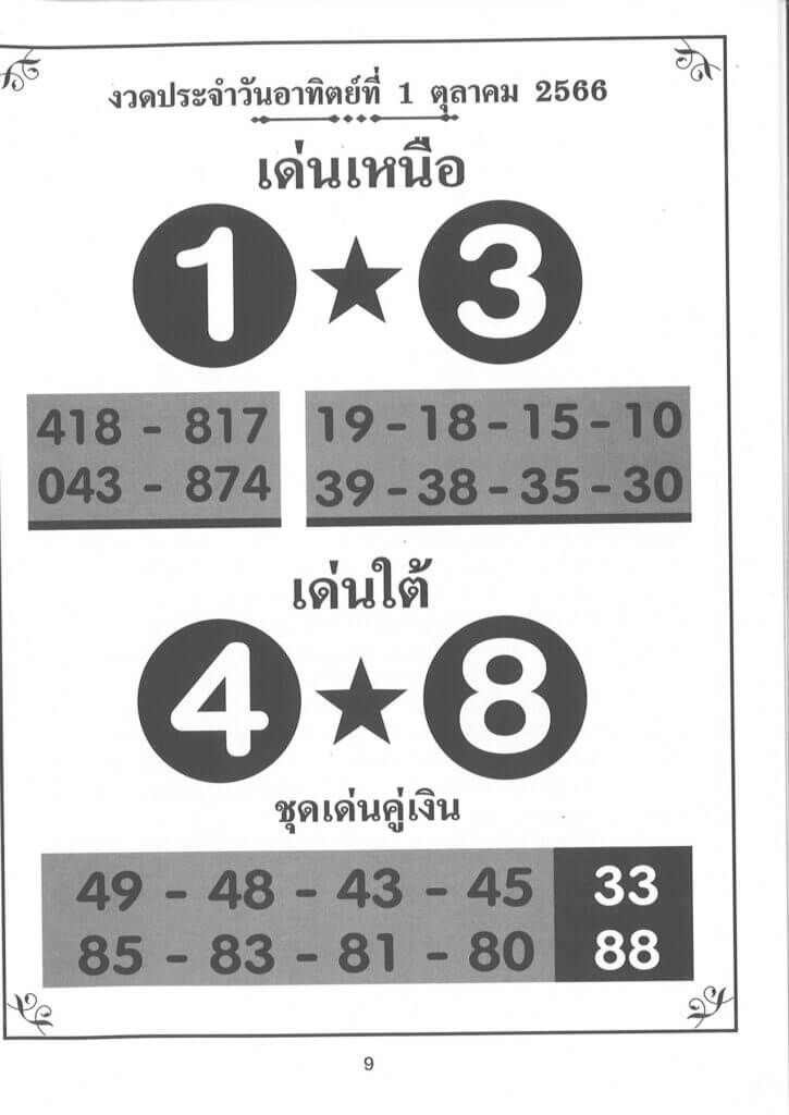 หวยเด่นเหนือใต้ 1/10/66