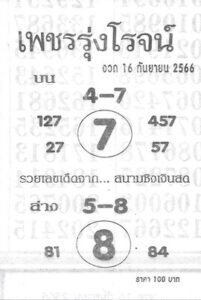 หวยเพชรรุ่งโรจน์ 16/9/66