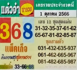 หวยแต๋วจ๋า 1/10/66