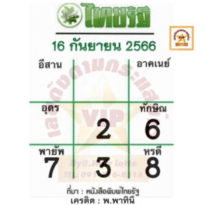 หวยไทยรัฐ 16/9/66