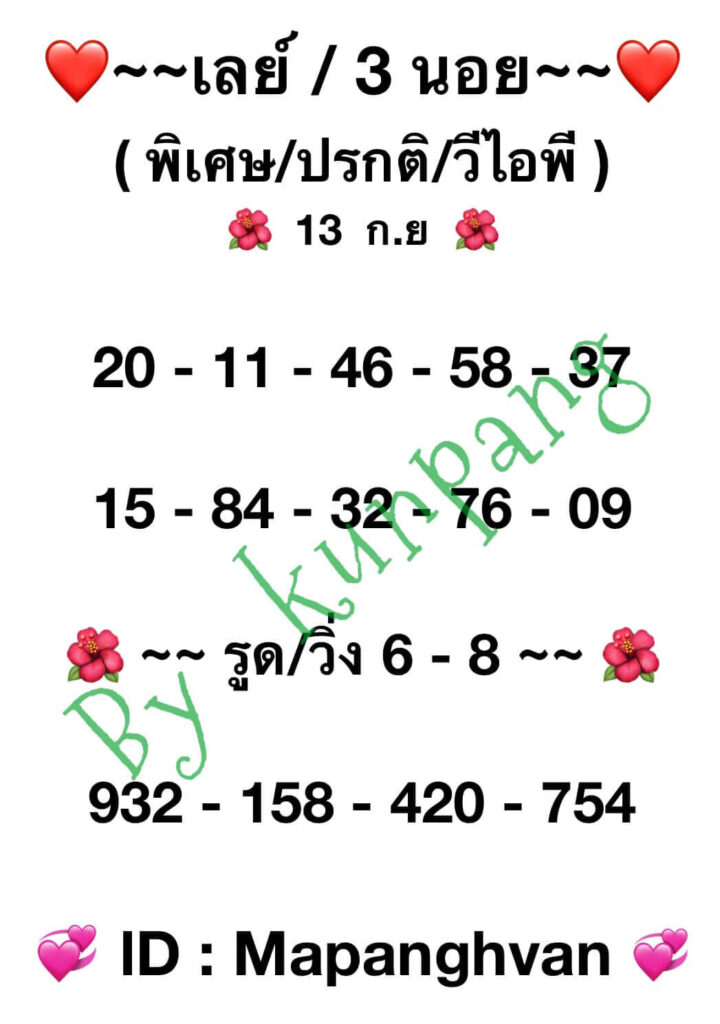 แนวทางหวยมาเลย์ 13/9/66 ชุดที่ 1