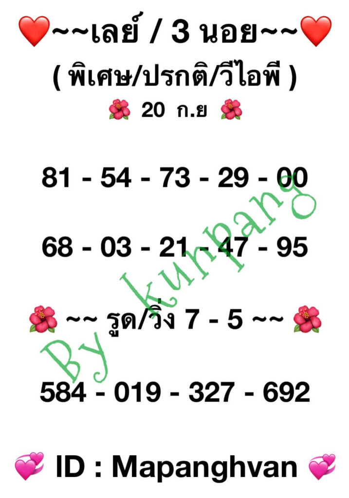 แนวทางหวยมาเลย์ 20/9/66 ชุดที่ 5