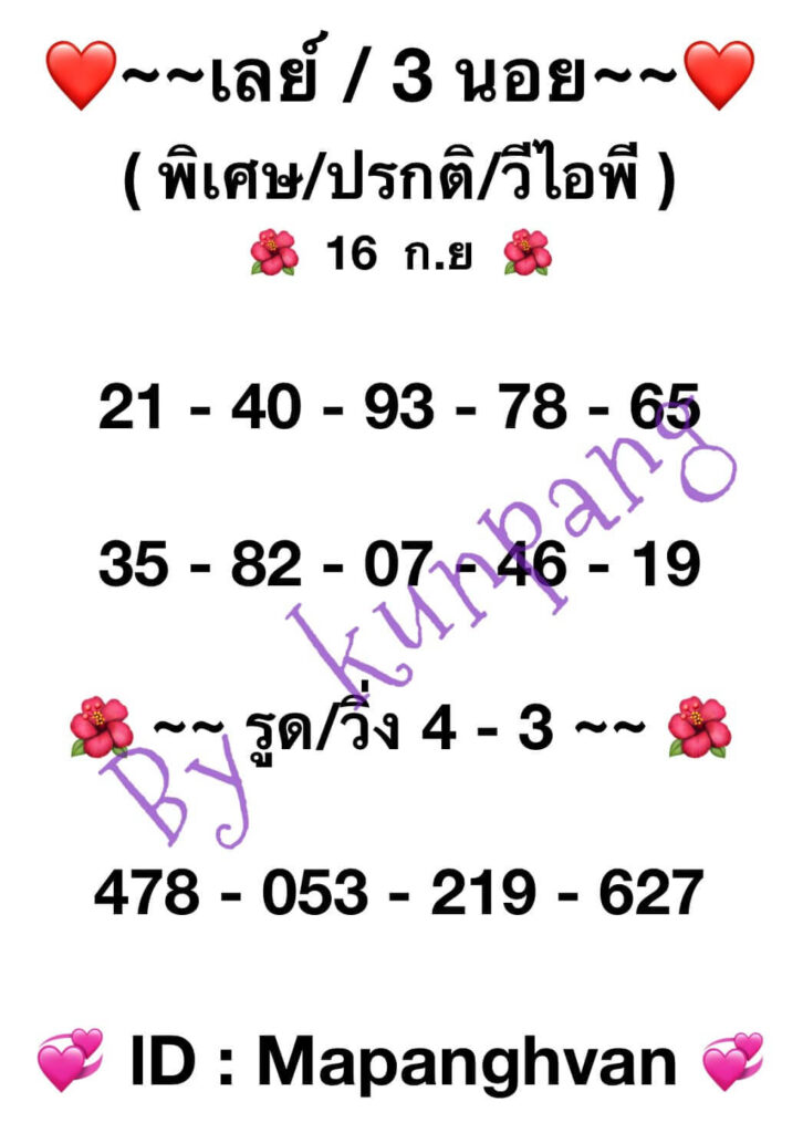 แนวทางหวยฮานอย 16/9/66 ชุดที่ 2