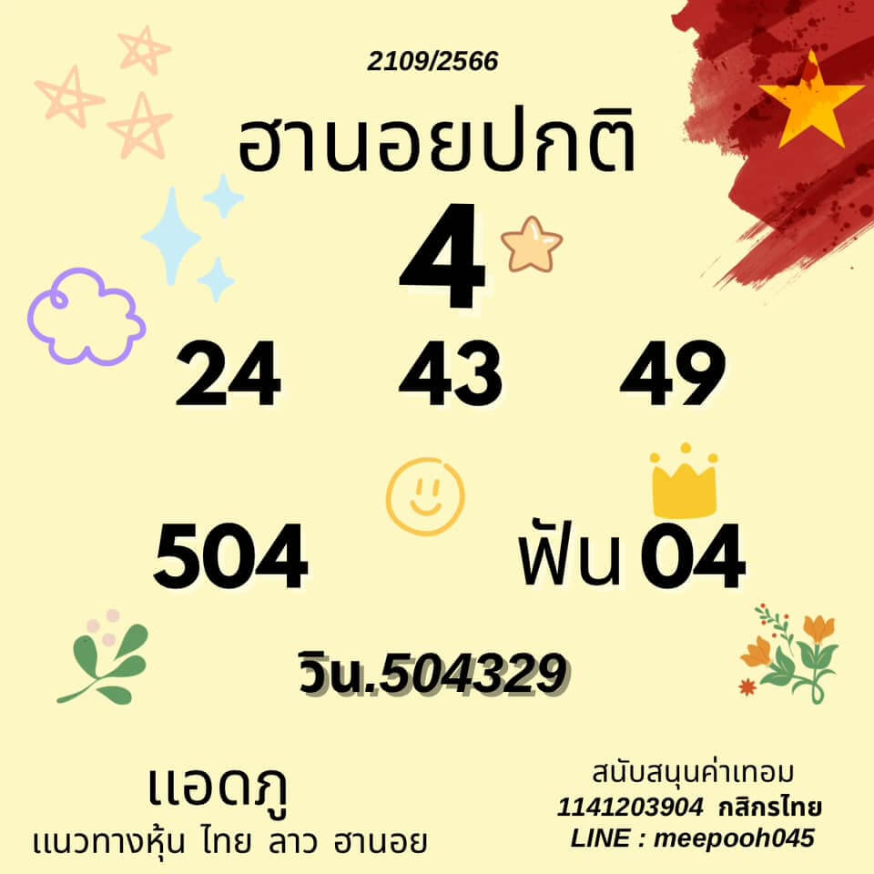 แนวทางหวยฮานอย 21/9/66 ชุดที่ 8