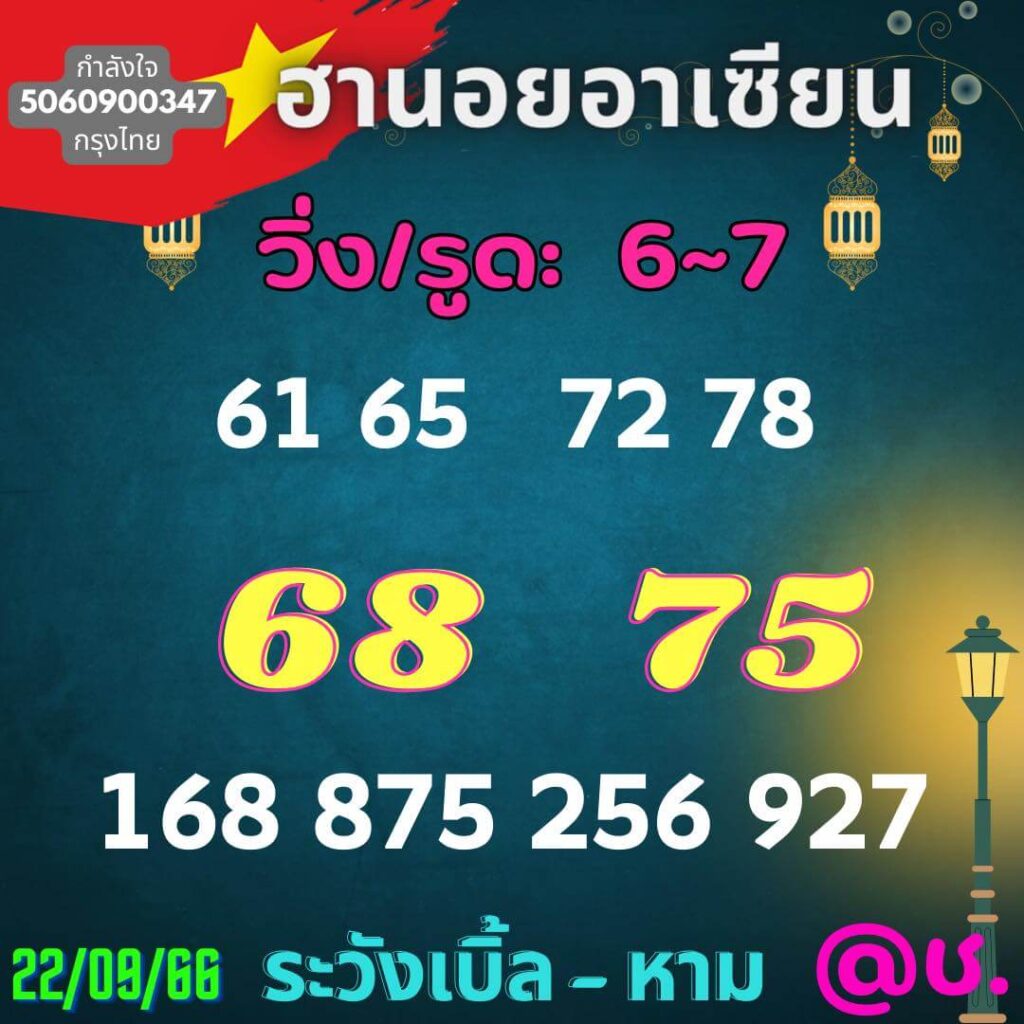 แนวทางหวยฮานอย 22/9/66 ชุดที่ 5