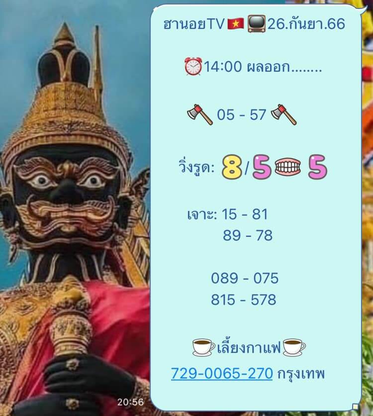 แนวทางหวยฮานอย 26/9/66 ชุดที่ 15