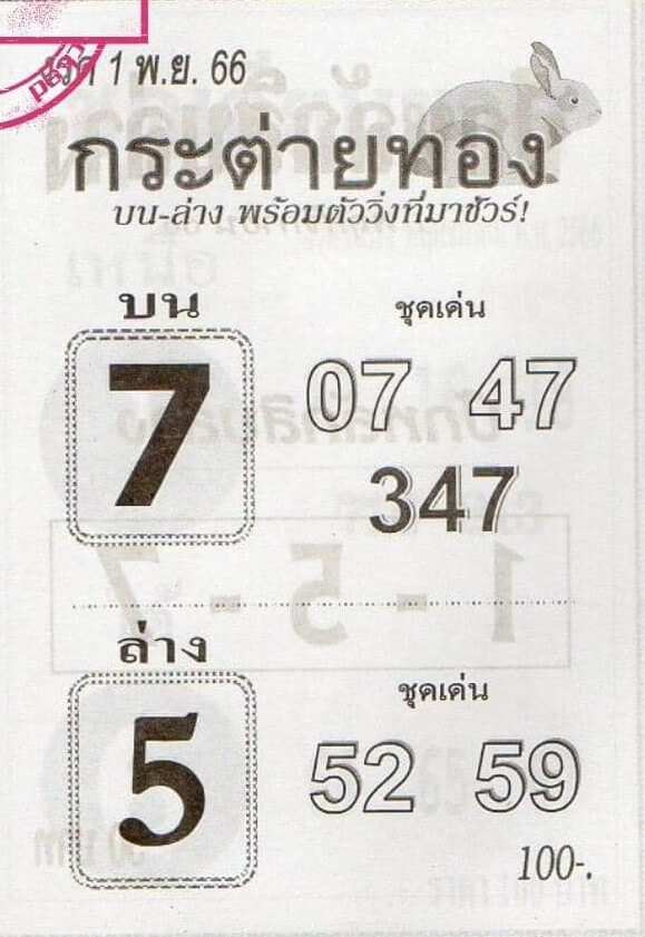 หวยกระต่ายทอง 1/11/66