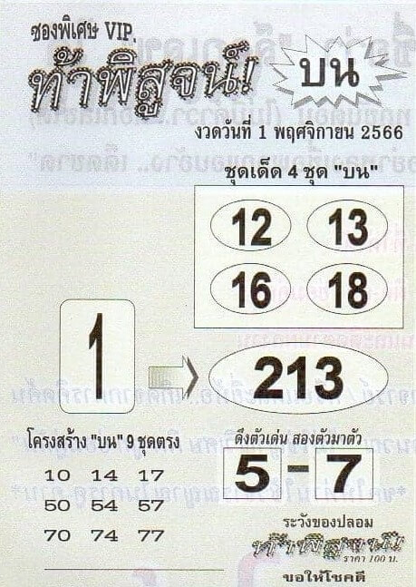 หวยท้าพิสูจน์บน 1/11/66