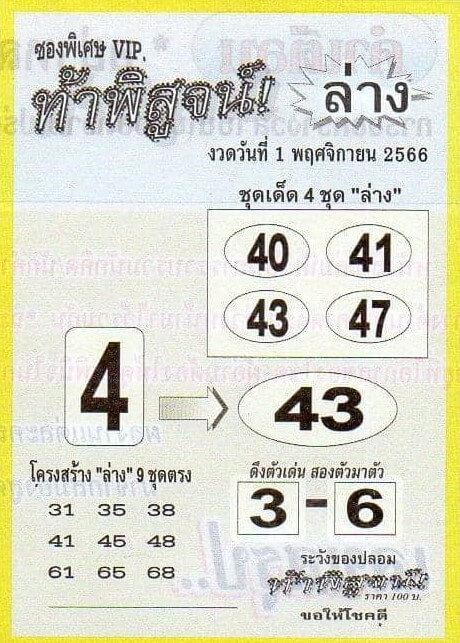 หวยท้าพิสูจน์ล่าง 1/11/66