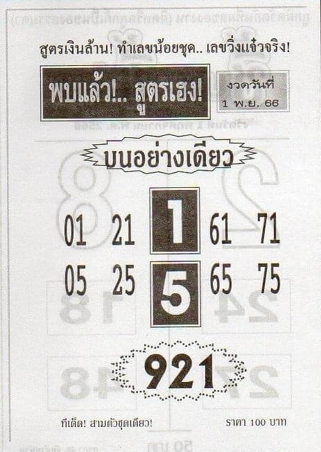 หวยพบแล้วสูตรเฮง 1/11/66