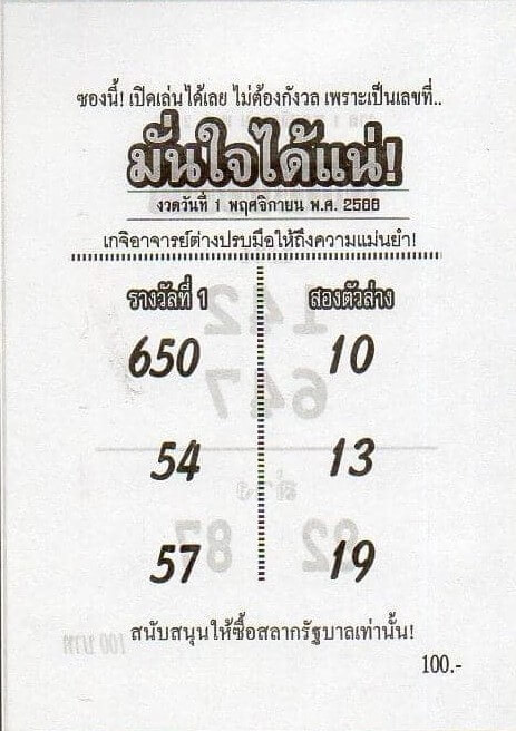 หวยมั่นใจได้แน่ 1/11/66