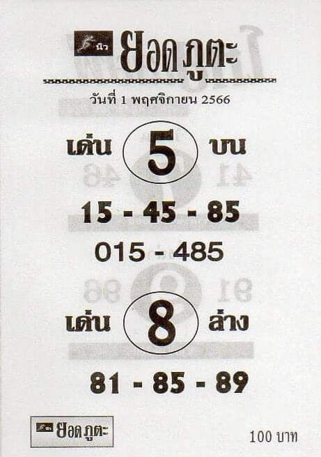 หวยยอดภูตะ 1/11/66