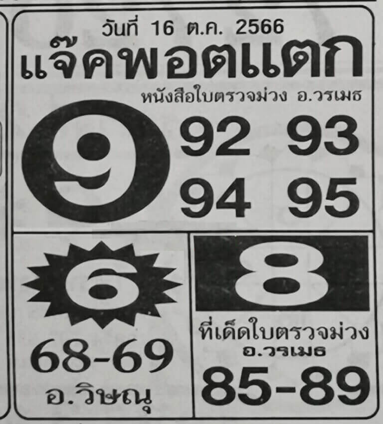 หวยแจ๊คพอตแตก 16/10/66