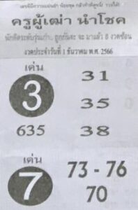 หวยครูผู่เฒ่านำโชค 1/12/66