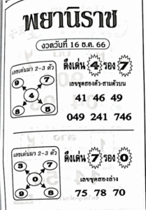 หวยพยานิราช 16-12-66