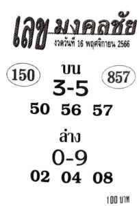 หวยเลขมงคลชัย 16/11/66