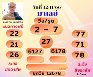 แนวทางหวยมาเลย์ 12/11/66 ชุดที่ 12