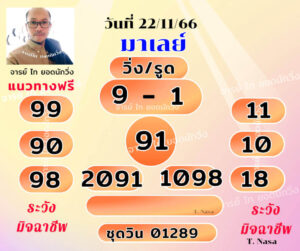 แนวทางหวยมาเลย์ 22/11/66 ชุดที่ 9