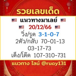 หวยมาเลย์ 20-12-66 ชุด 2