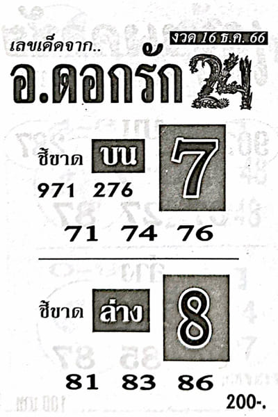 หวยอาจารย์ดอกรัก 16/12/66