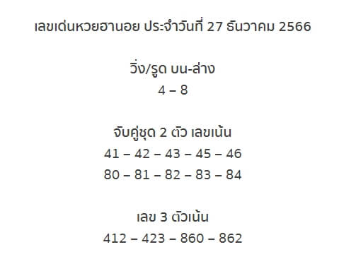 หวยฮานอย 26-12-66 ชุด8