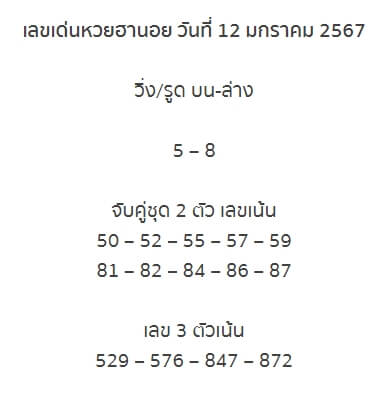 หวยฮานอย 12-1-67 ชุด5