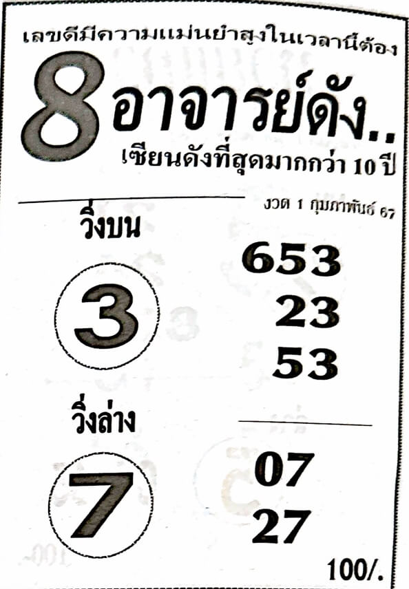 หวย8อาจารย์ดัง 1-2-67