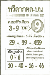 หวยทวีลาภผลบน 17-1-67