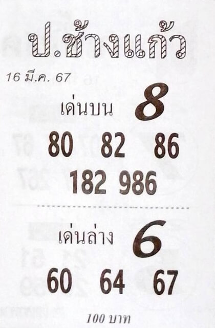 หวยป.ช้างแก้ว 16-3-67