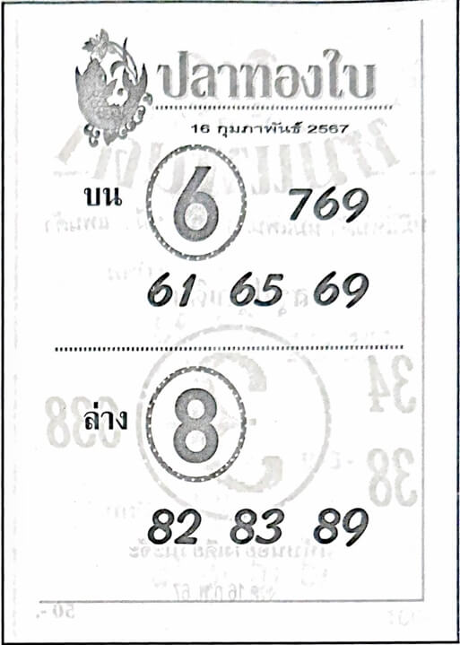 หวยปลาทองใบ 16-2-67