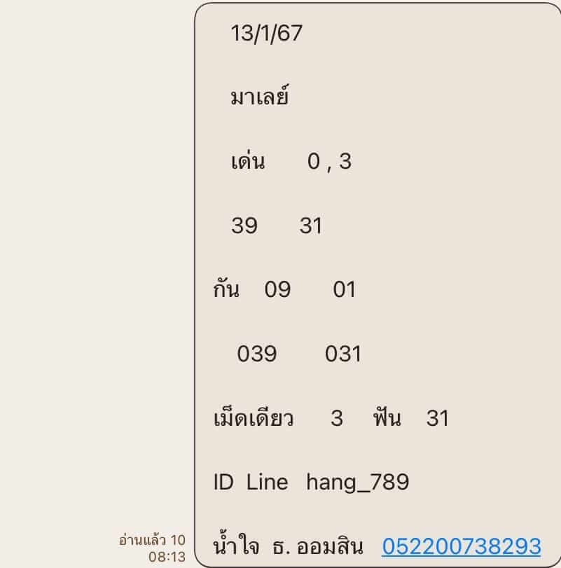 หวยมาเลย์ 13-1-67 ชุด 7