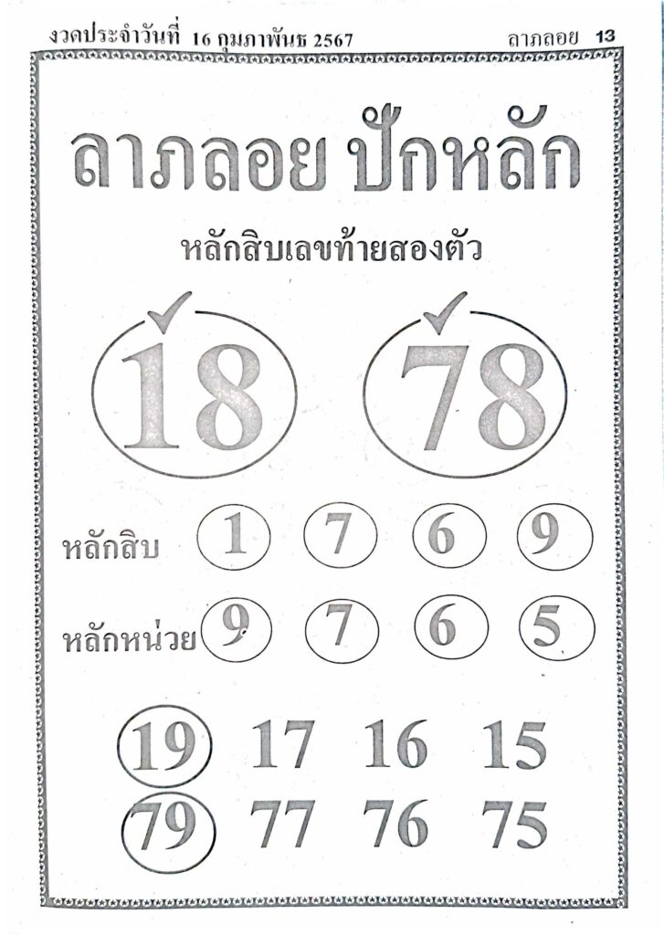 หวยลาภลอย ปักหลัก 16-2-67