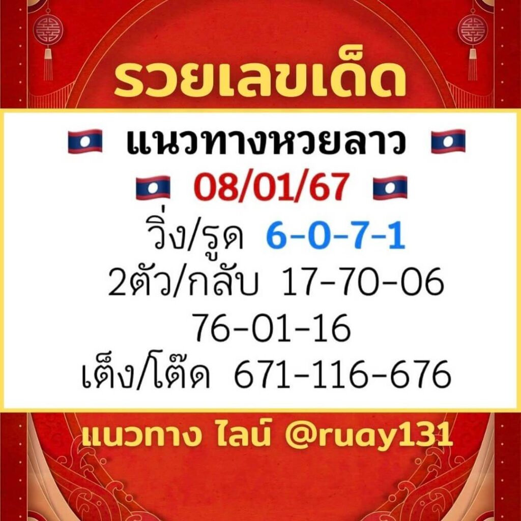 หวยลาว 8-1-67 ชุด4