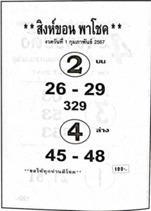 หวยสิงห์ขอนพาโชค 1-2-67