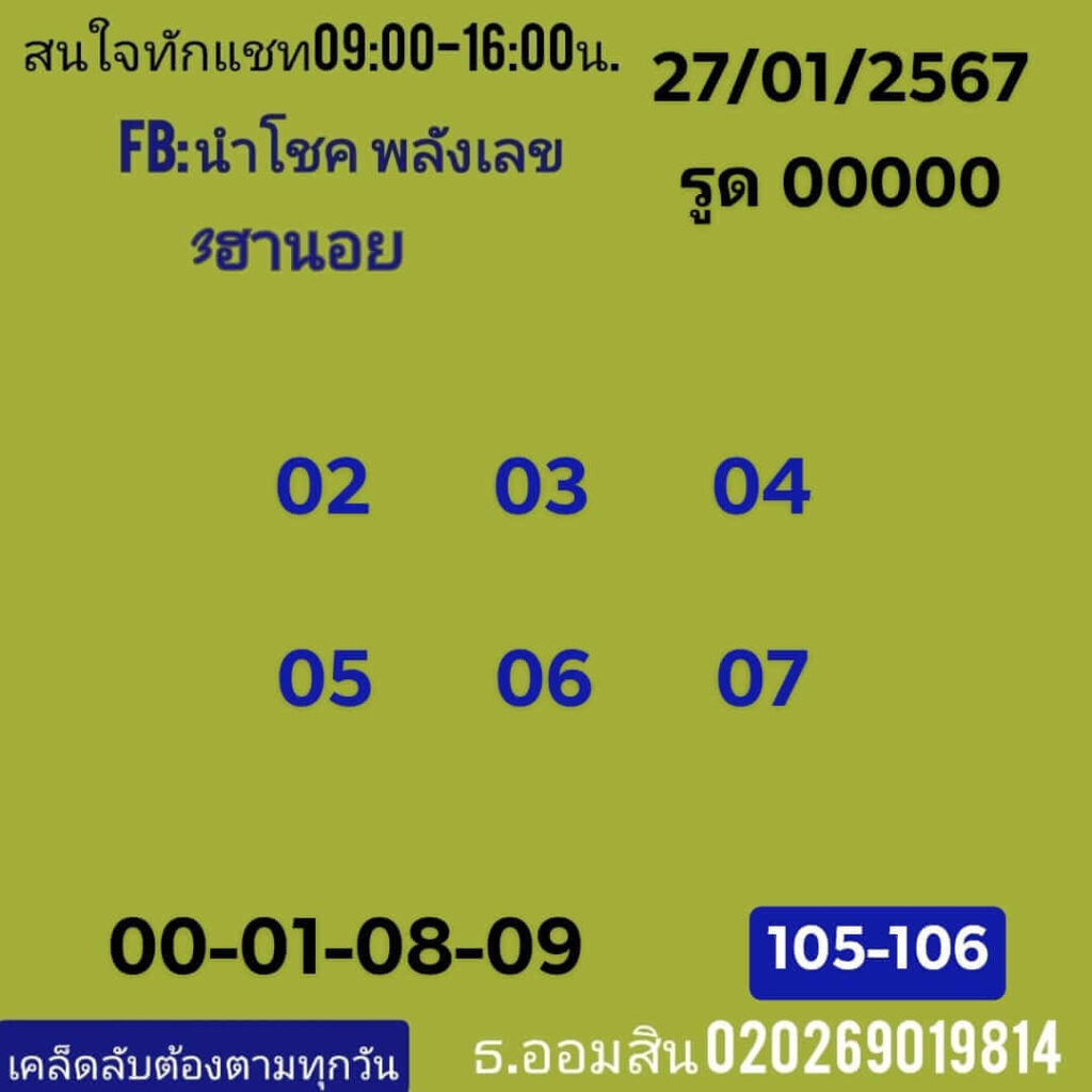 หวยฮานอย 27-1-67 ชุด2