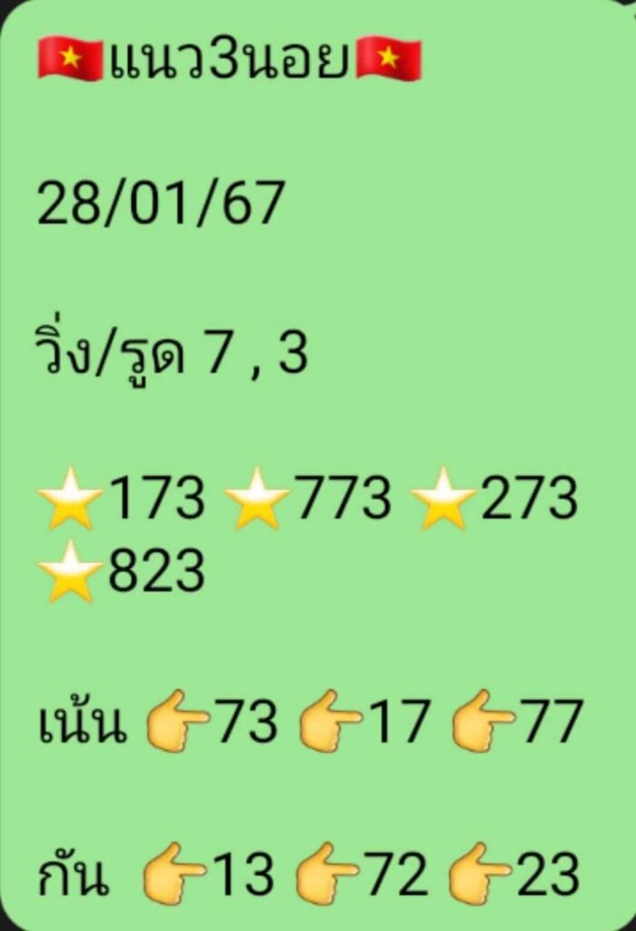 หวยฮานอย 28-1-67 ชุด5