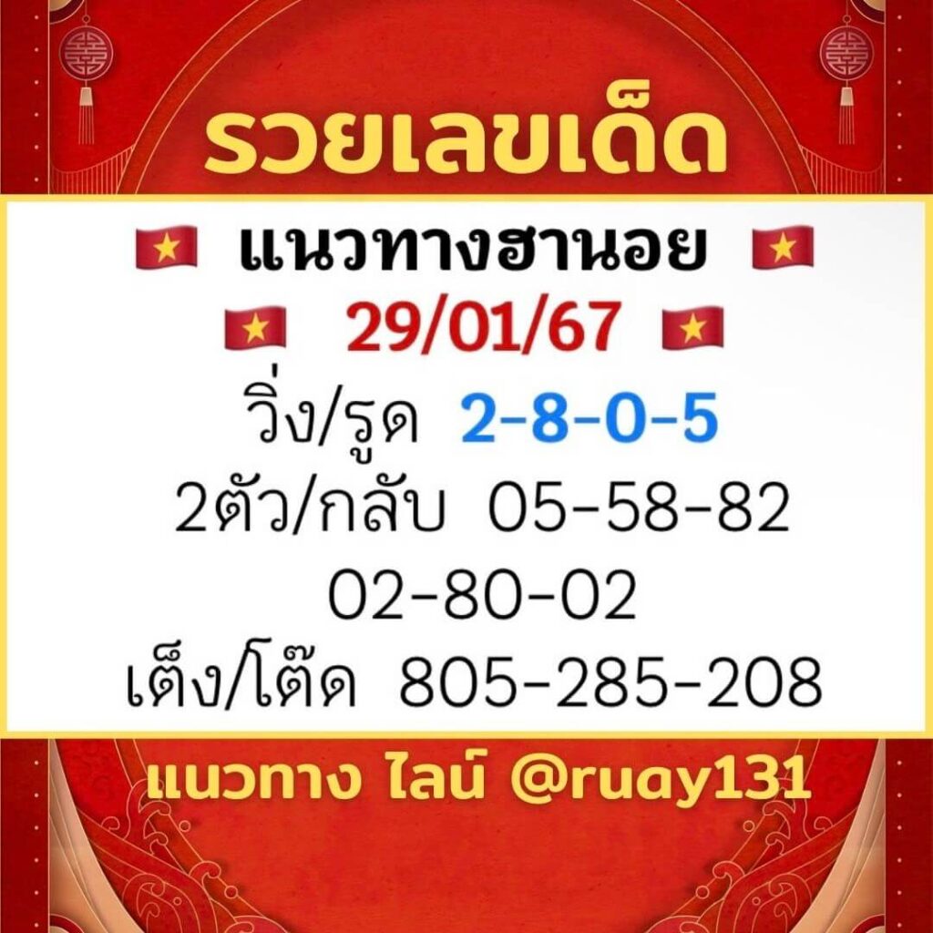 หวยฮานอย 29-1-67 ชุด10