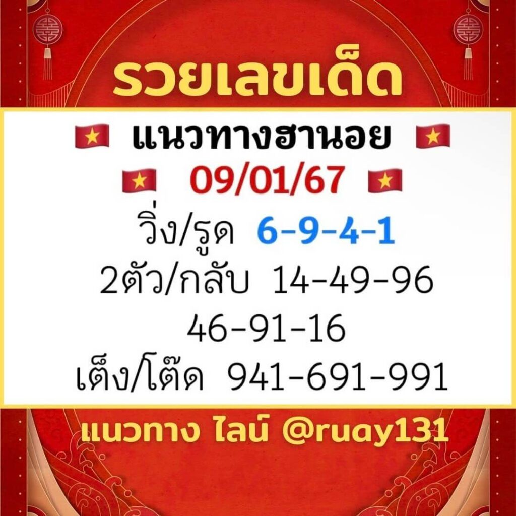 หวยฮานอย 9-1-67 ชุด9