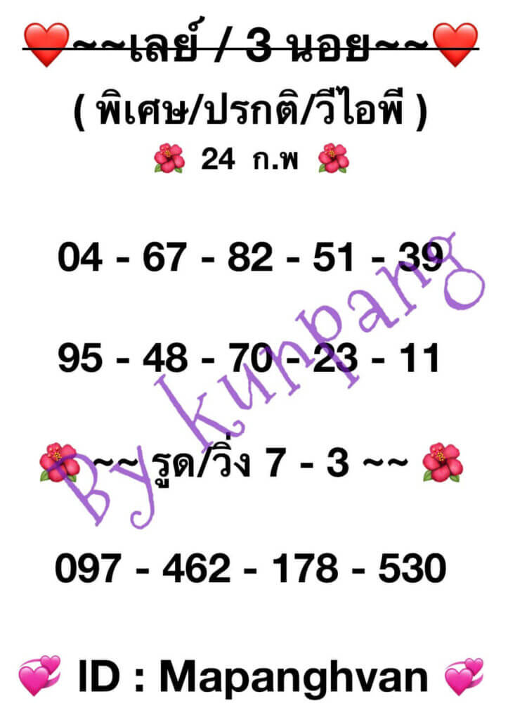 หวยมาเลย์ 24-2-67 ชุด 1