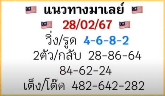 หวยมาเลย์ 28-2-67 ชุด 1