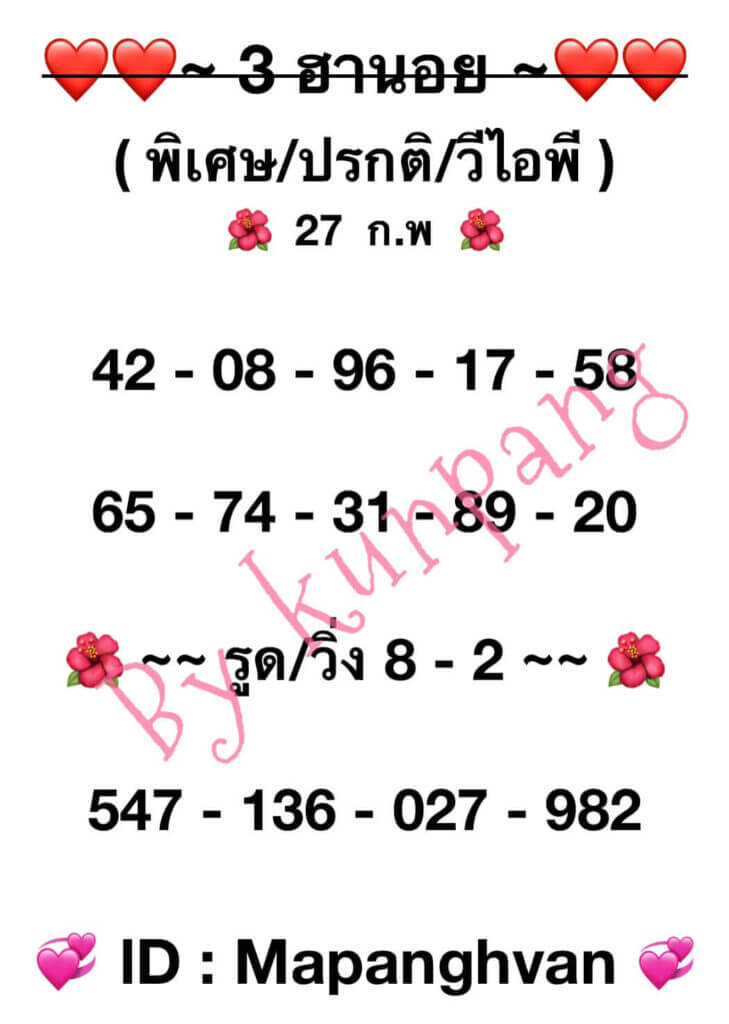 หวยฮานอย 27-2-67 ชุด3