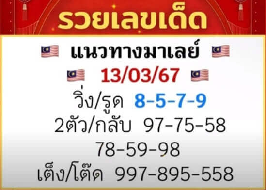 หวยมาเลย์ 13-3-67 ชุด 10