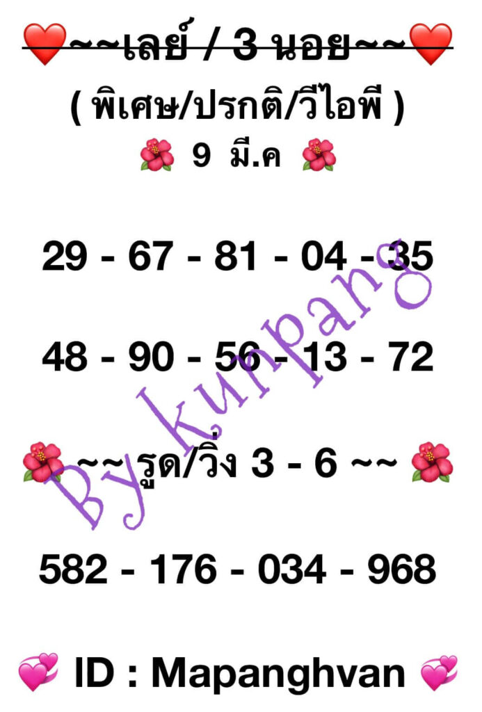 หวยมาเลย์ 9-3-67 ชุด 6