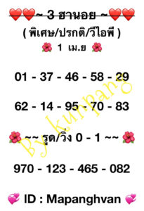 แนวทางหวยฮานอย 1/4/67 ชุดที่ 4